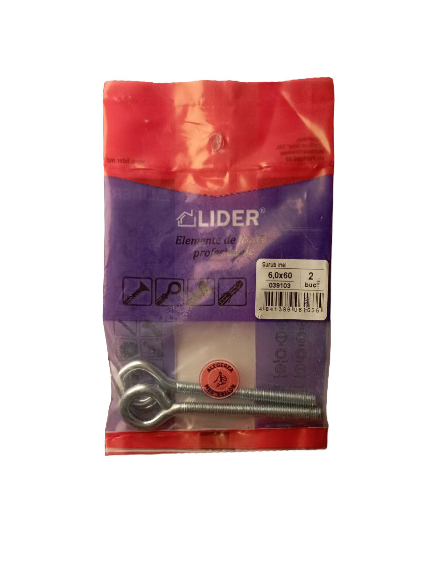 039103 Șurub inel 6x60 cu filet metric 2buc  LIDER