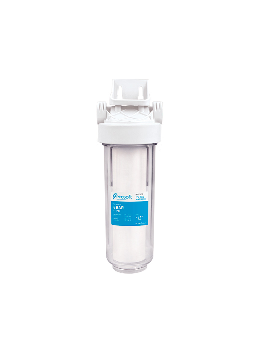 Filtru mecanic apă rece ECOSOFT 10", FI, 1/2", (carcasă 2,5x10", suport,cheie, cartuș 5 MKM)
