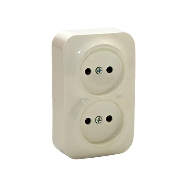 Двойная розетка, простая, наружная, 16 А, IP20, белая, ELMOS (12/144 шт.)