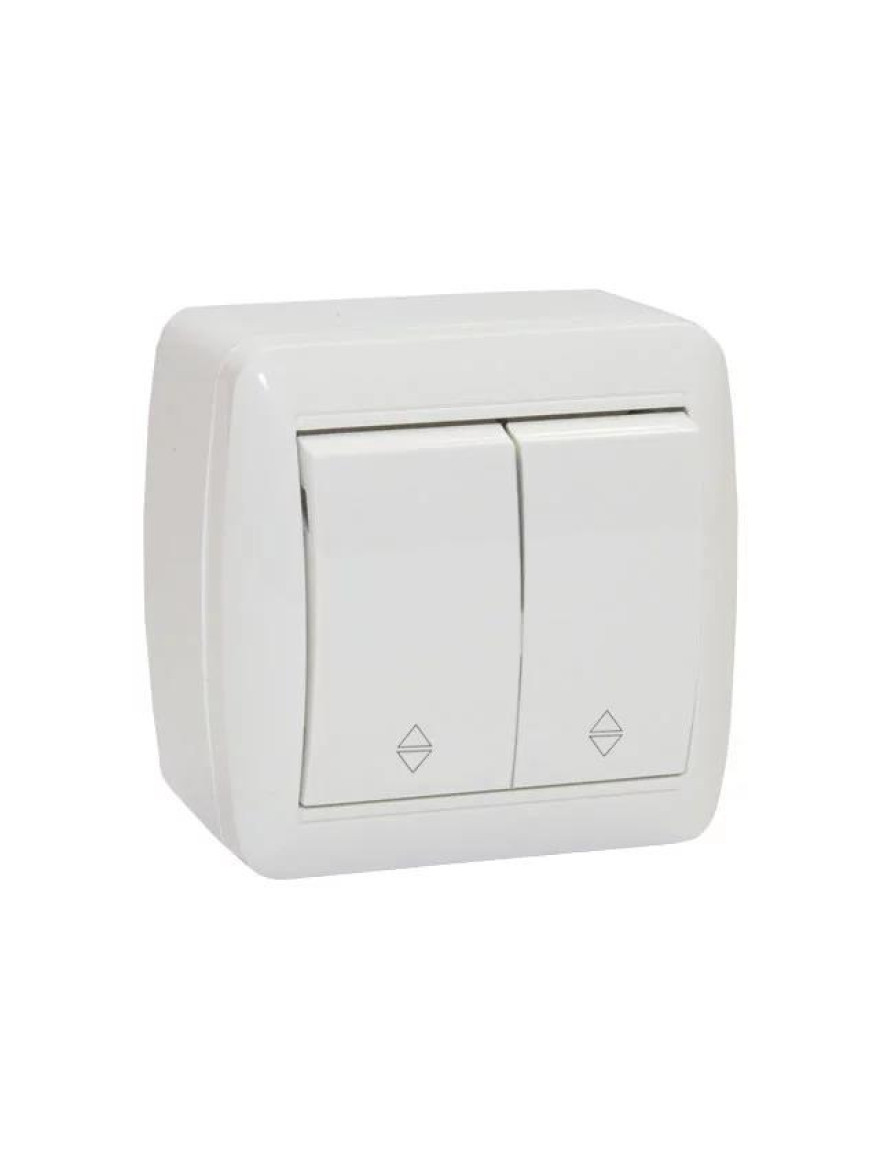 Întrerupător dublu cap-scară exter. 10A IP44 alb ELMOS (10/120 buc)