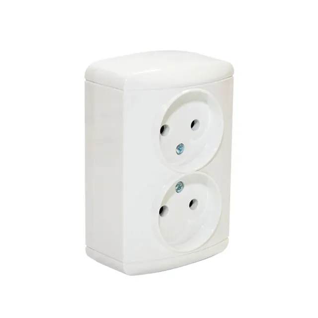 Двойная розетка, простая, наружная, 16 А, IP44, белая, ELMOS (6/72 шт.)