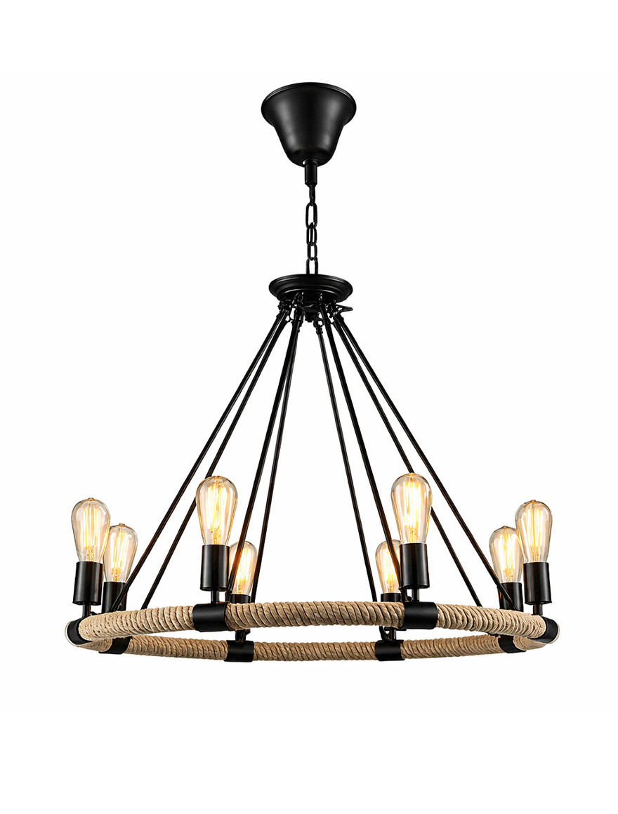 Люстра JH-49-1 80x62 см, цоколь E27/8, металл + пеньковая веревка, Brown LuminaLED