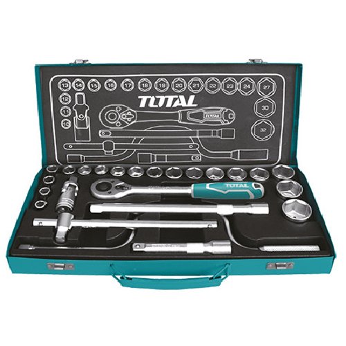 Set cap cheie tubulară 24 buc cutie metal Total