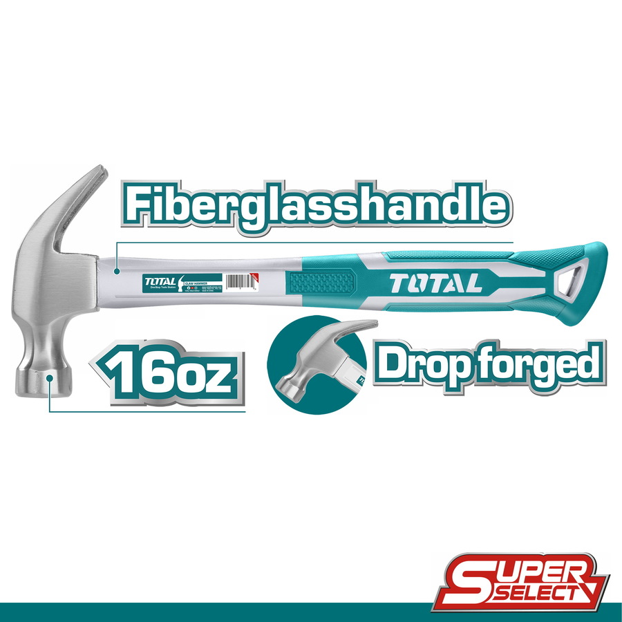 Ciocan cu vârf curbat 450g mâner fibră de sticlă Total THT73166