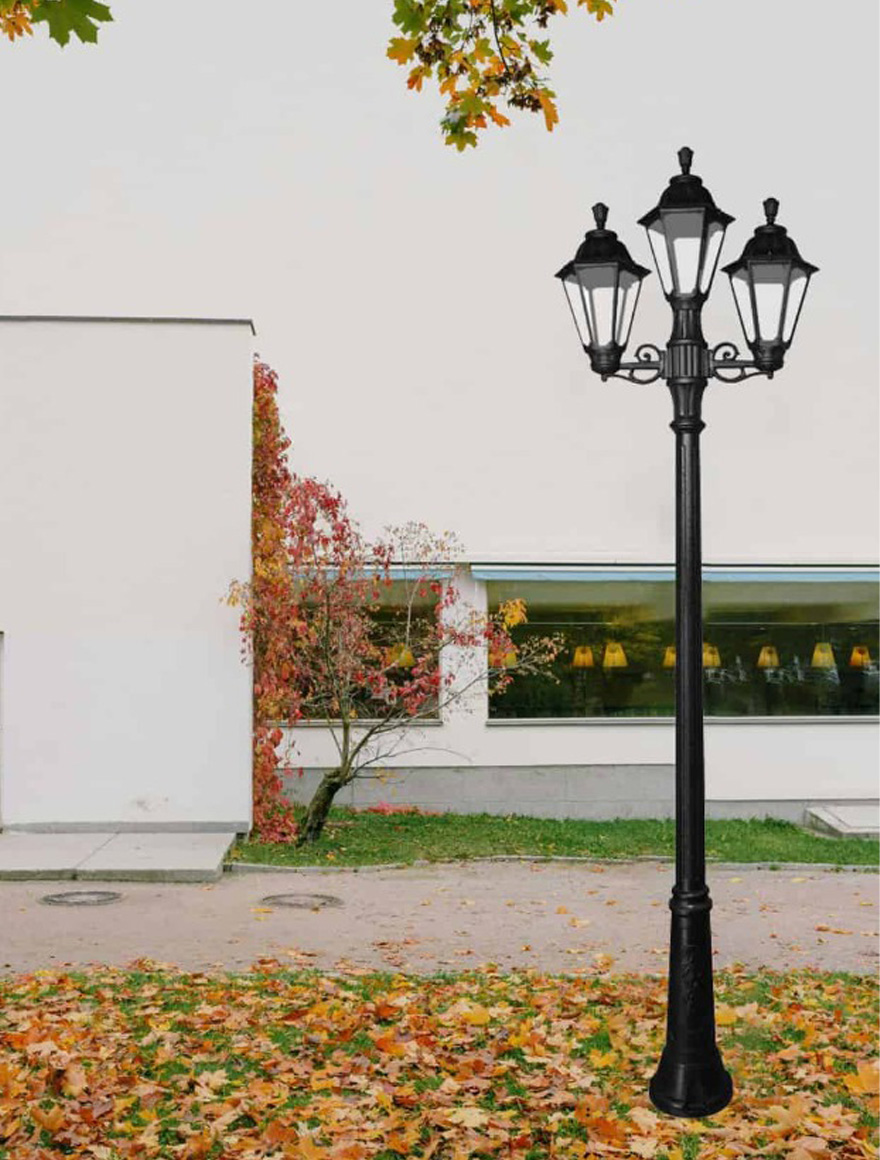Set corp de il. RUT E27 8,5W 2,7-4-6,5K 3L transp. + suport RUT 3L + stâlp RICU BISSO negru 2.5M Fumagalli