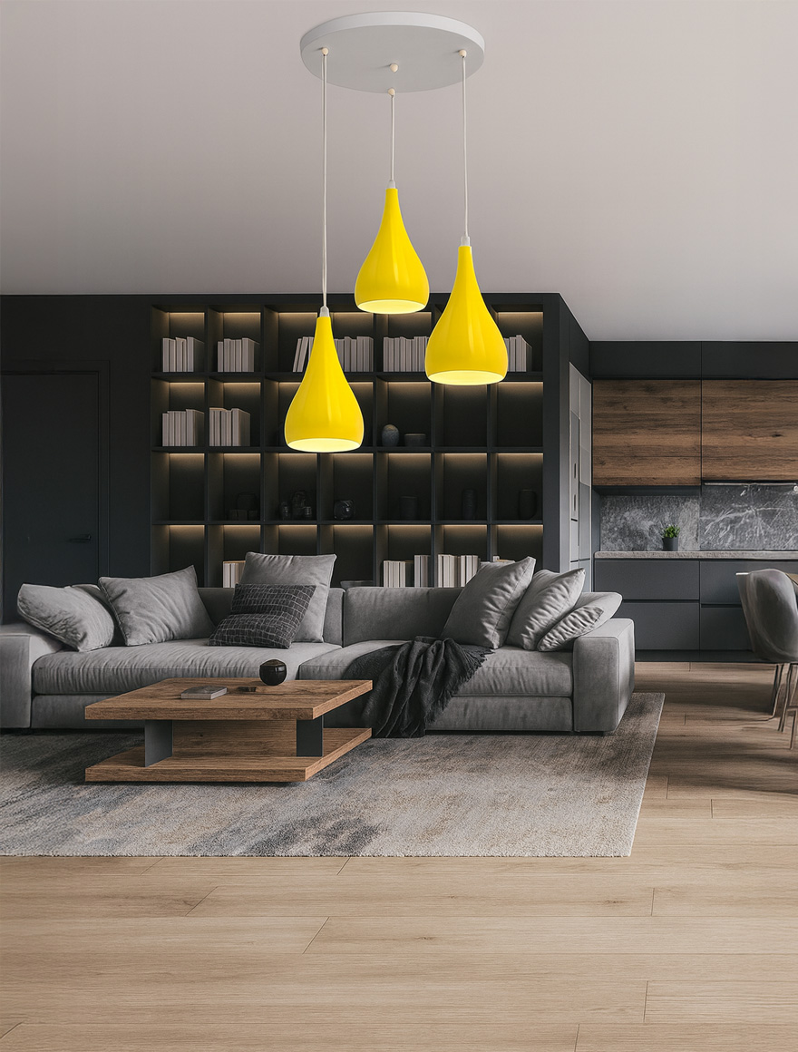 Люстра JH-405, D30×16×H28 см, 3xE27, алюминий, жёлтая, LuminaLED