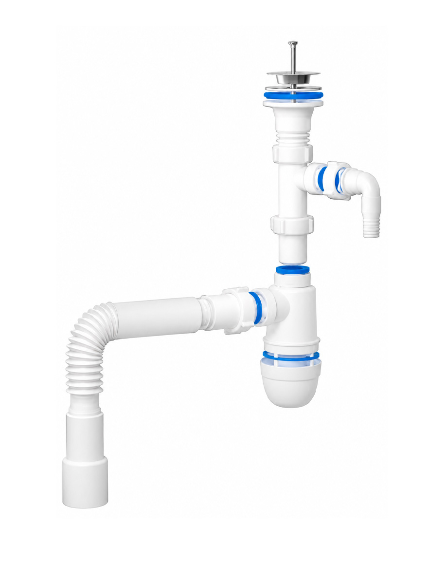 Sifon lavoar ANI 1 1/4' x 40 cu tub flexibil d40х40/50 cu racord p/u mașină  de spălat Aniplast  C1315