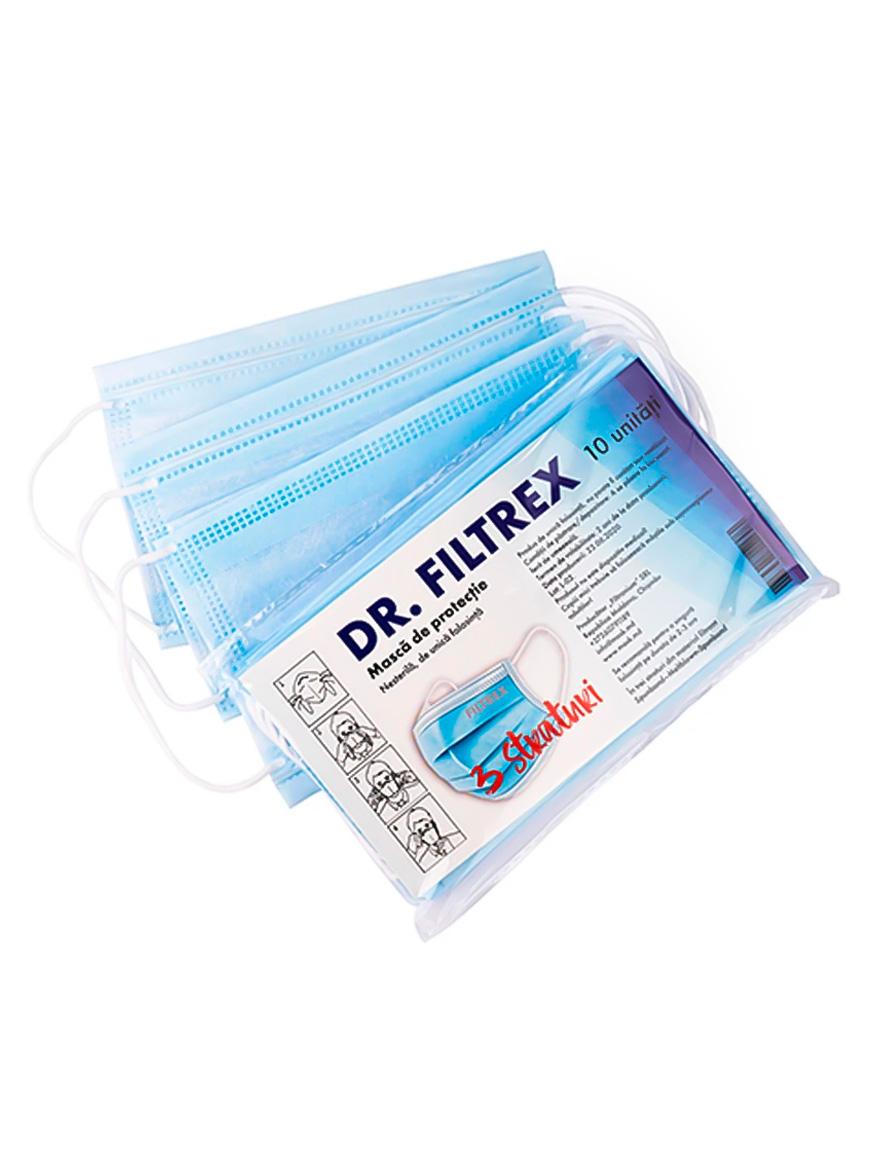 Защитная маска 3-слойная, одноразовая DR.FILTREX (набор 10 шт)