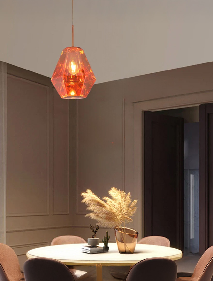 Подвесной светильник JH-529, D30×H37 см, 1xE27, стекло, розовое золото, Luminaled