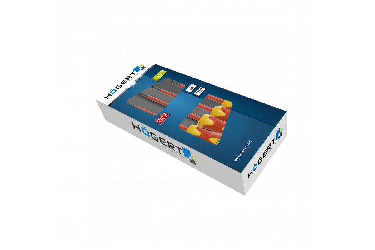 Set șurubelnițe izolate 1000 V cu șurubelniță de control, Oțel S2, 5 buc. HOGERT