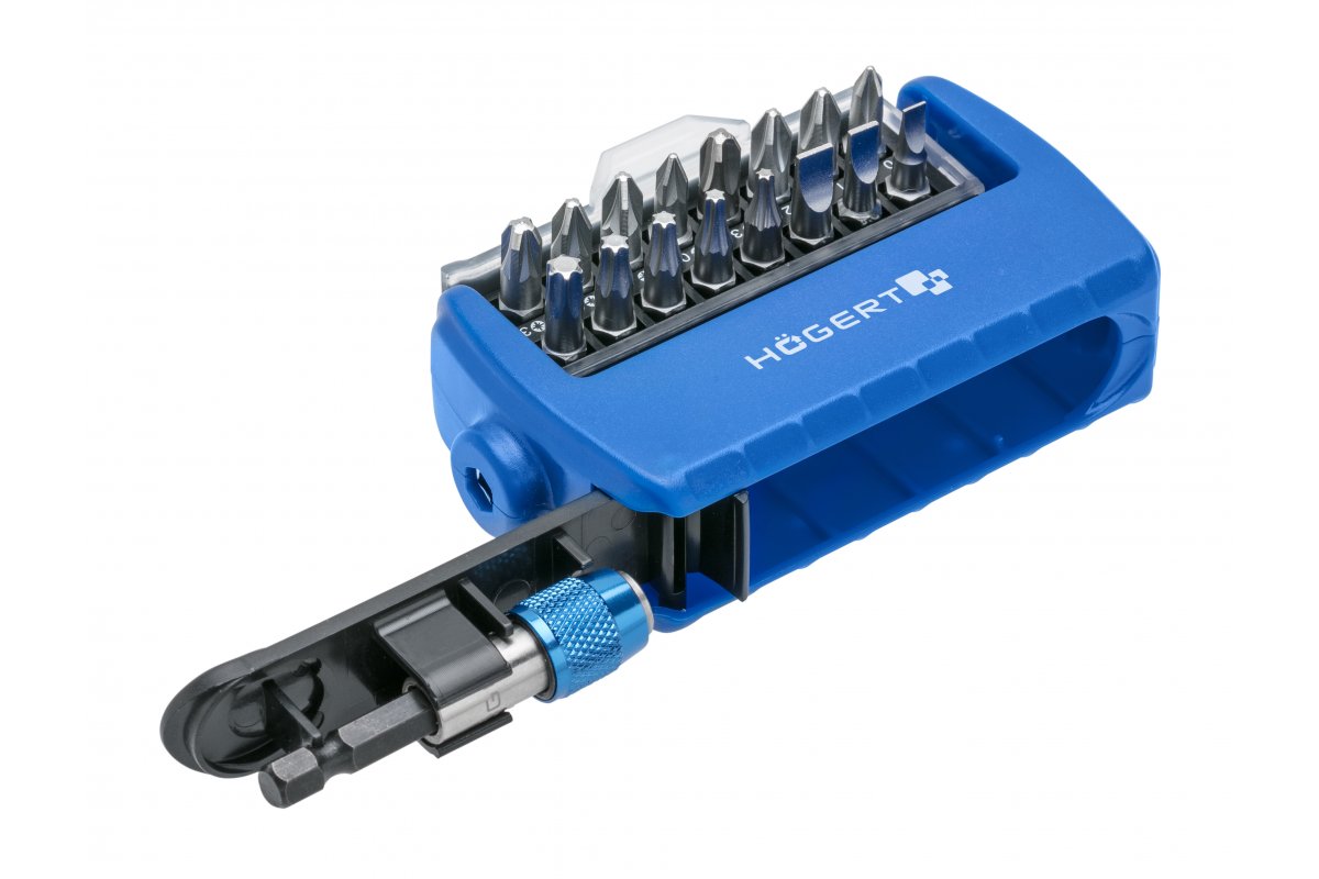 Set biți cu fixator 1/4", SL, PH, PZ, Torx, 17 buc. HOGERT