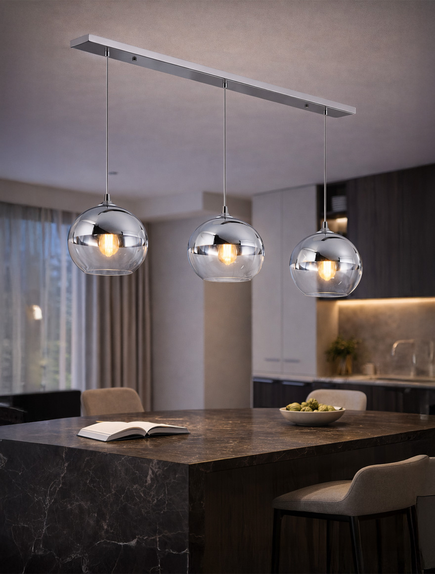 Люстра JH-521 L70x20x20см, E27/3, Стекло, Хром LuminaLED