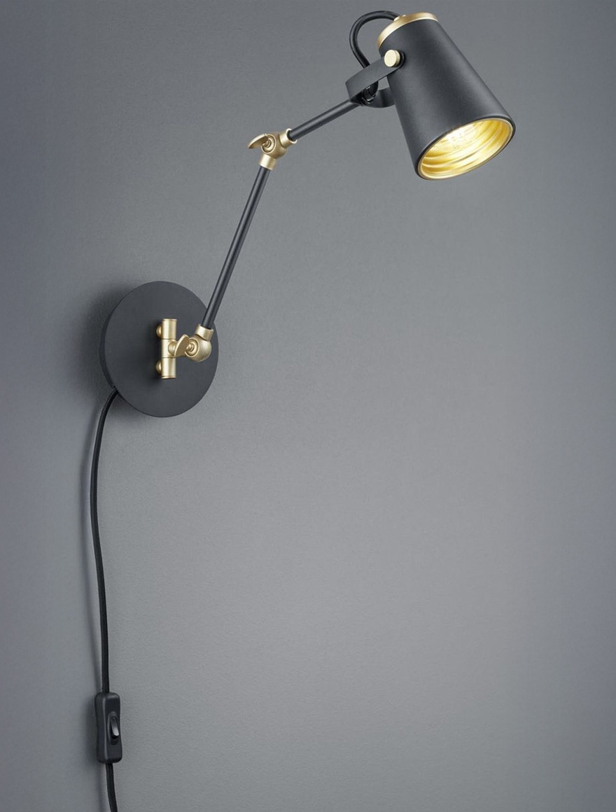 Настенный светильник EDWARD 1xE14, H25 см, IP20, матовый чёрный, TRIO