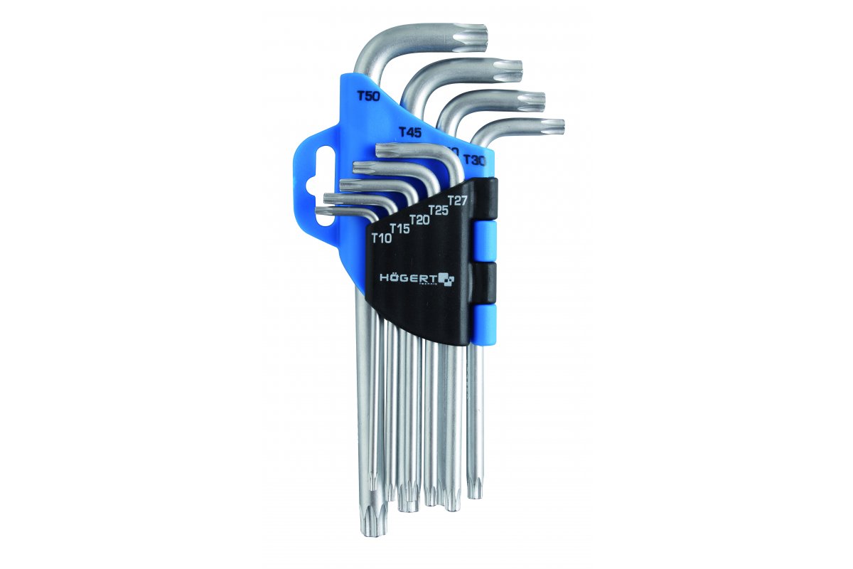 Набор шестигранных ключей L-образной формы TORX, T10-T50, CrV, 9 шт. HOGERT.
