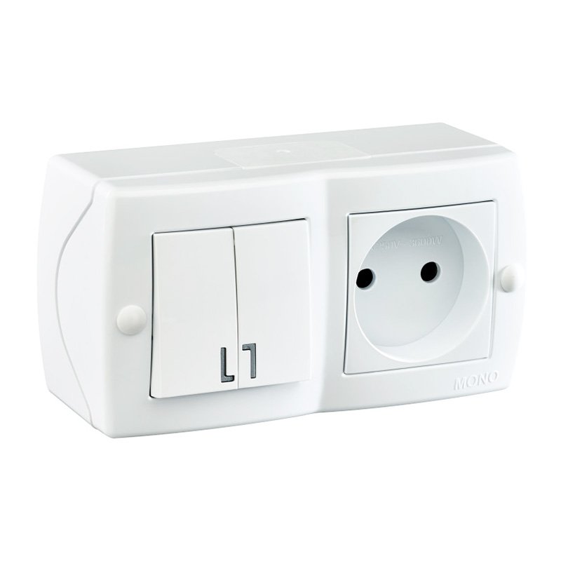 Întrerupător 2cl. + Priză f/p (orizontală), alb Octans Mono