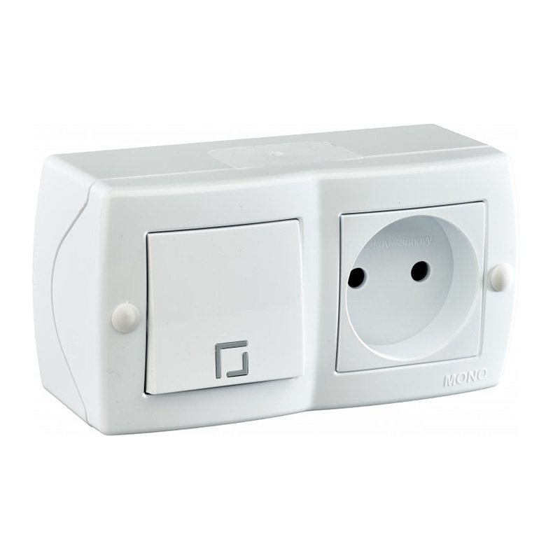 Întrerupător 1cl. + Priză f/p (orizontală), alb Octans Mono