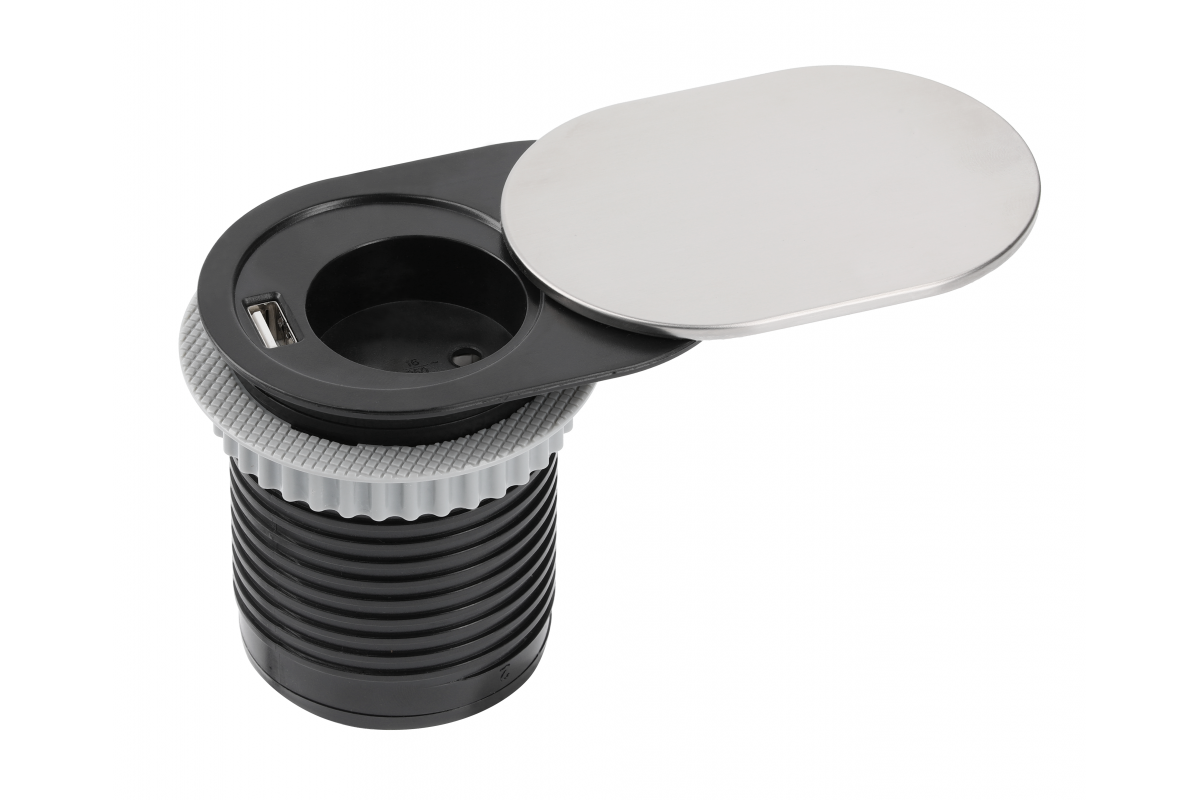 Prelungitor SCHUKO SLIDE 60mm, 1 loc 1XUSB 2,4A 5V 1,9M inox AE-BPW1S1UCH-51