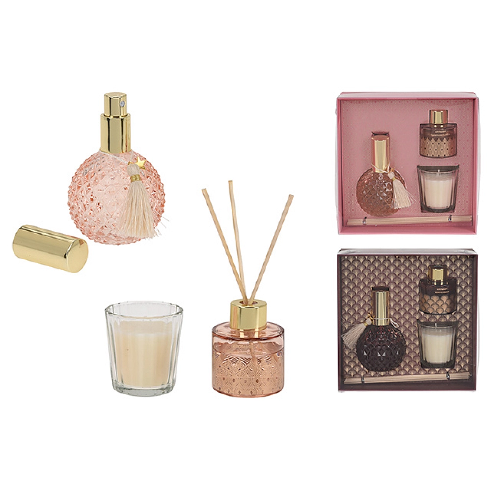 Set aromatrapie 3 buc ( lumânare aromată + aromatizator + sprey)