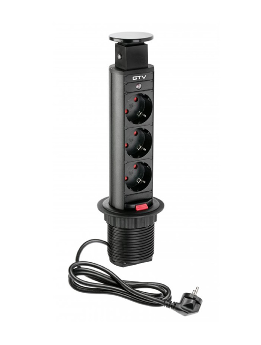 Prelungitor SCHUCKO 60mm, 3 loc euro negru GTV102