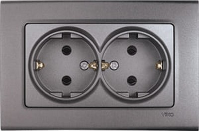 Двойная розетка с заземлением, 16 А, Linnera Life, серый цвет.