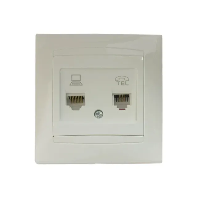 Розетка двойная RJ45+RJ11 внутренняя 10A IP20 белая ELMOS