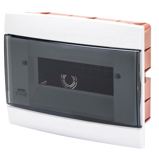 Декоративная встраиваемая электрическая панель Gewiss на 8 модулей, белая.