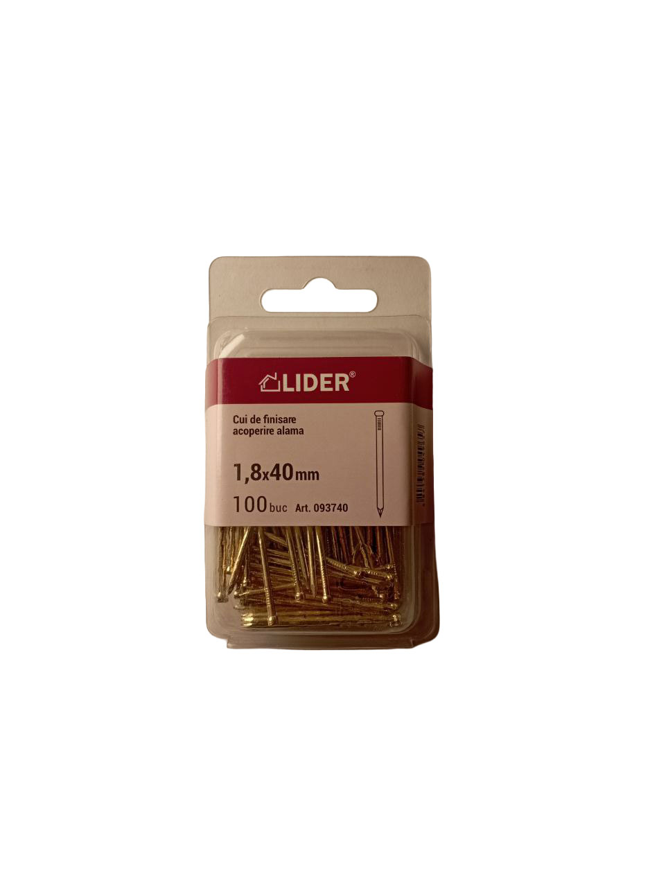 093740 Отделочные гвозди, латунное покрытие 1,8х40 100 шт.