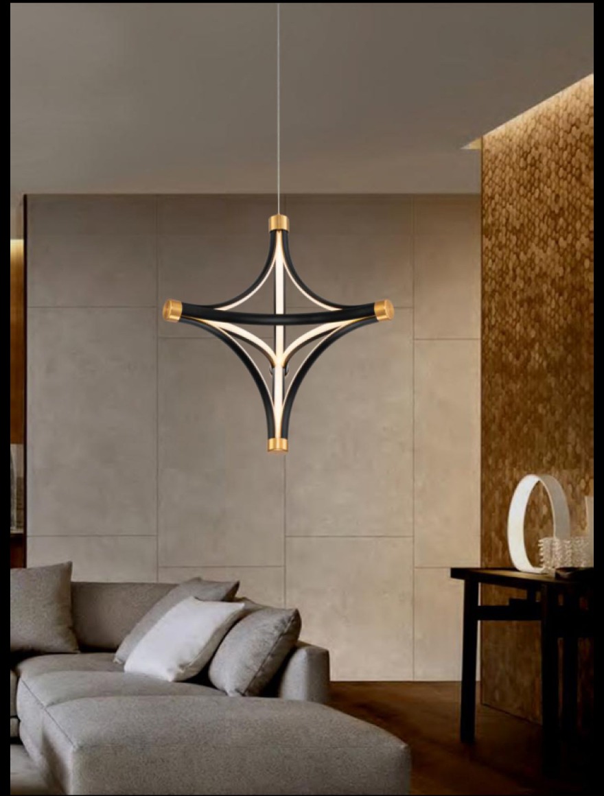 Lustră LED FS-047-D9,57W,3000K, Al+Silicone,Black