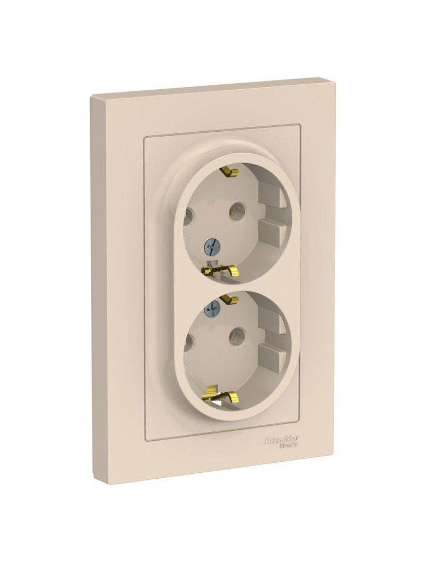 Priză dublă fără obturatoare 16A 2P+E crem ATLAS SCHNEIDER