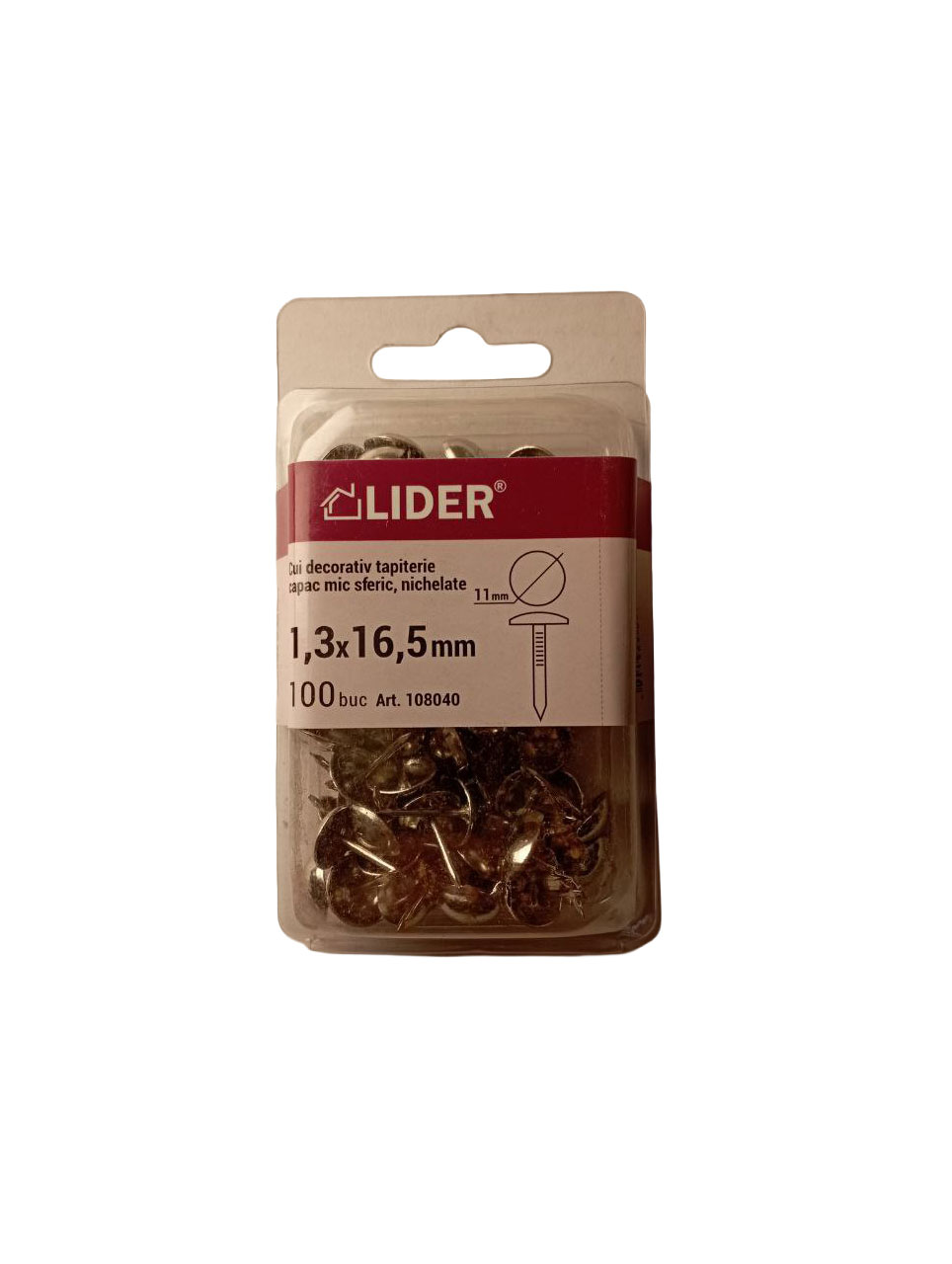 108040 Cui decorativ tapițerie, nichelat 1,3х11/16,5 100 buc.