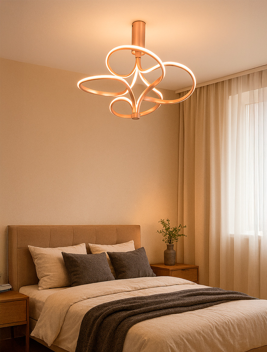 Lustră LED FS-047-X4A,800x800x680, 116W,3000K,Oxid Rose Gold LuminaLED 3