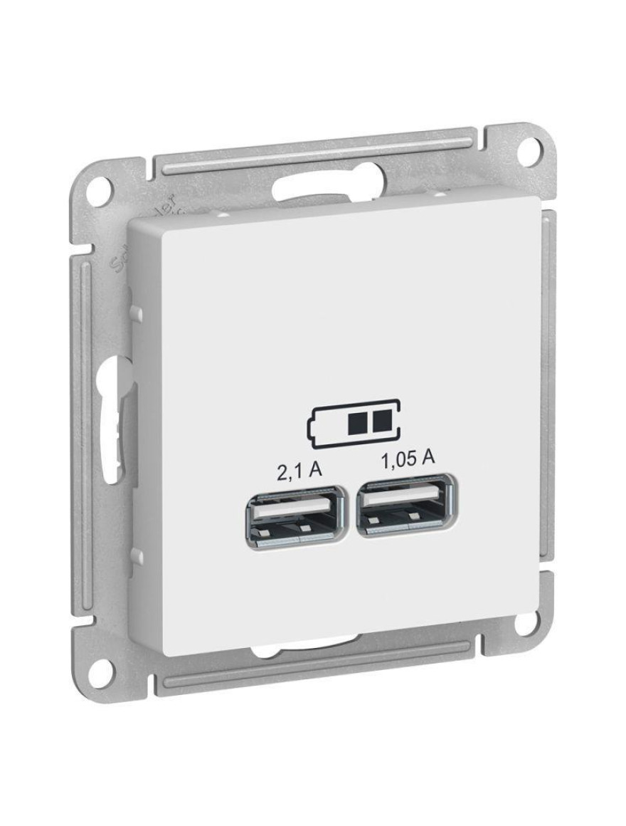 Priză dublă USB 5V 2.1A/1.05A albă ATLAS SCHNEIDER