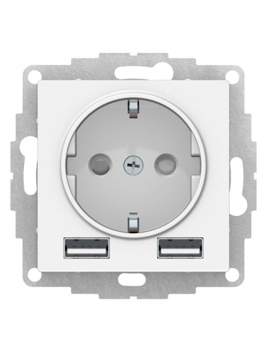 Priză dublă USB A+A, 5B/2,4A albă ATLAS SCHNEIDER