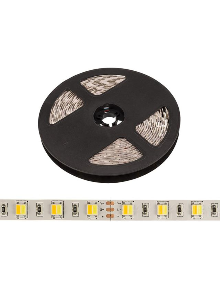 Bandă LED SMD5050 12W 12V 60led/m IP23 6000K+3000K 12mm 5M REXANT