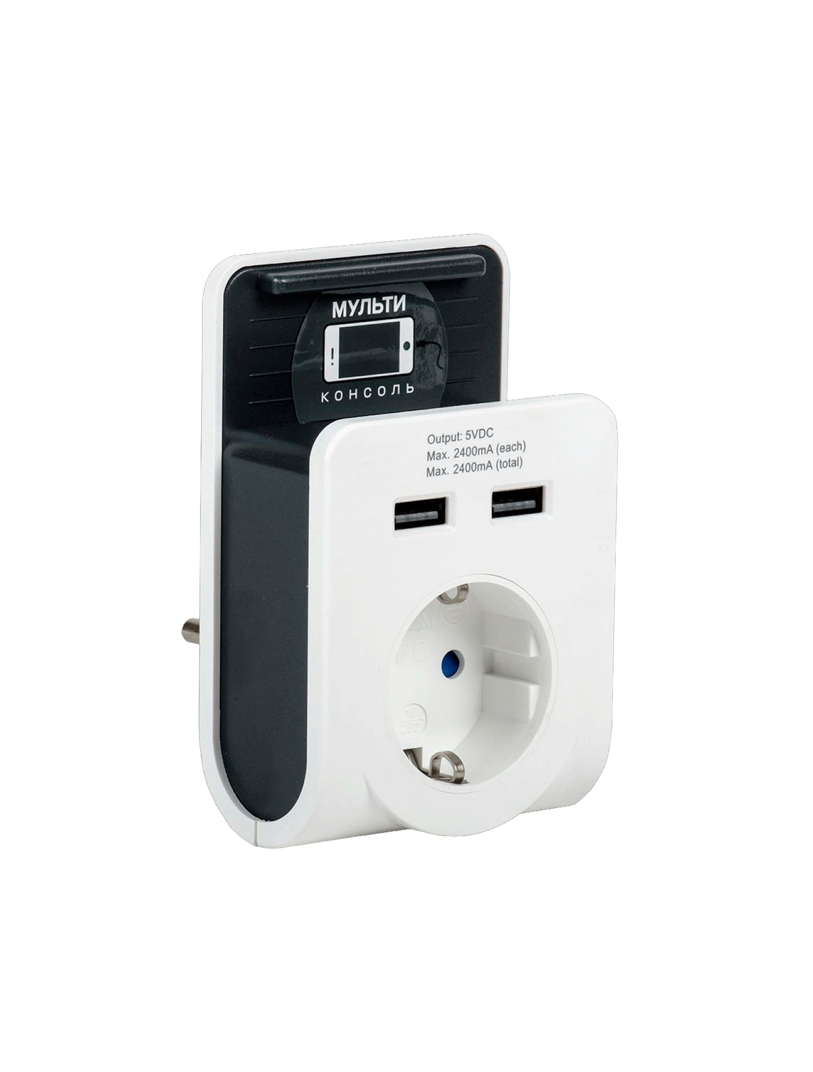 Adaptor priză T02/01 1 loc 2P+PE 16A 2xUSB 2,4A alb IEK