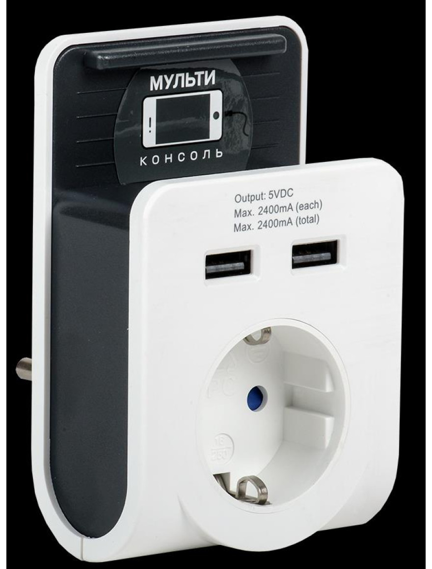 Adaptor priză T02/01 1 loc 2P+PE 16A 2xUSB 2,4A alb IEK