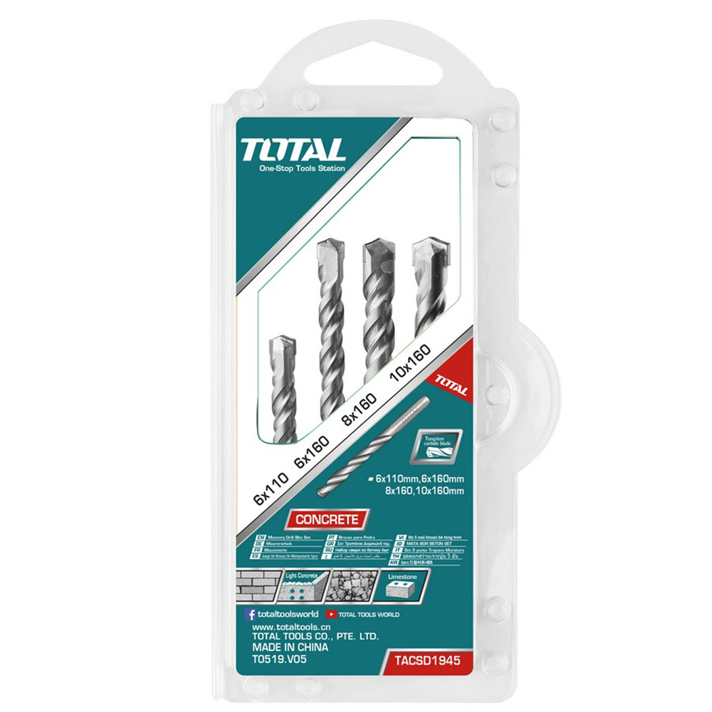 Set burghie beton SDSplus 4buc. D 6-10mm TACSD1945 Total