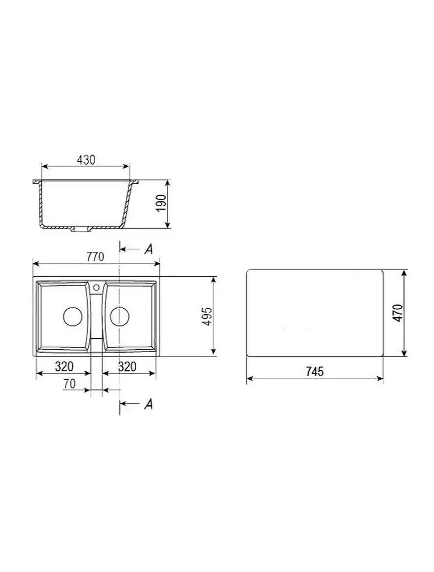 402-308 Черная гранитная мойка 77x49 см ULGRAN