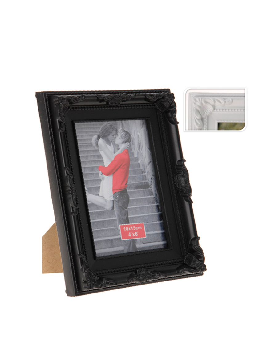 Ramă foto din plastic Barocco 10x15cm, albă/neagră