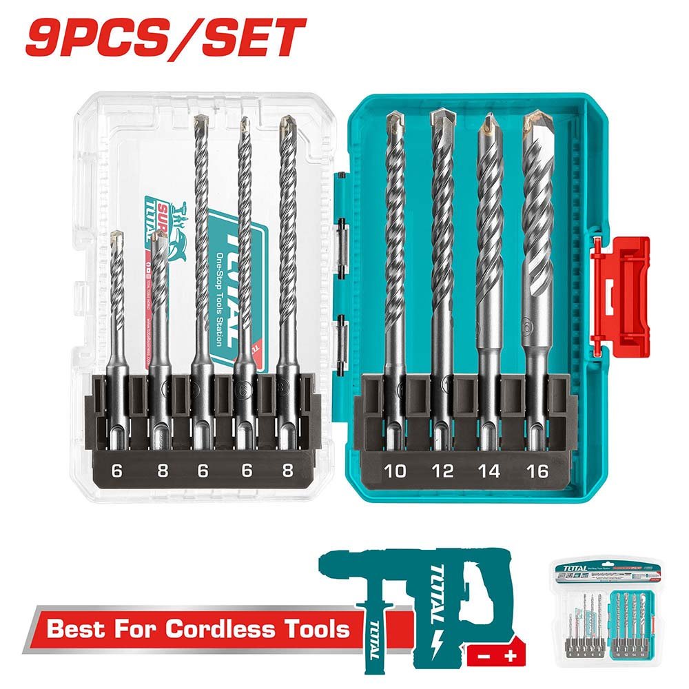 Набор сверл по бетону SDSplus, 9 шт., диаметр 5-16 мм. TACSDL30901 Total