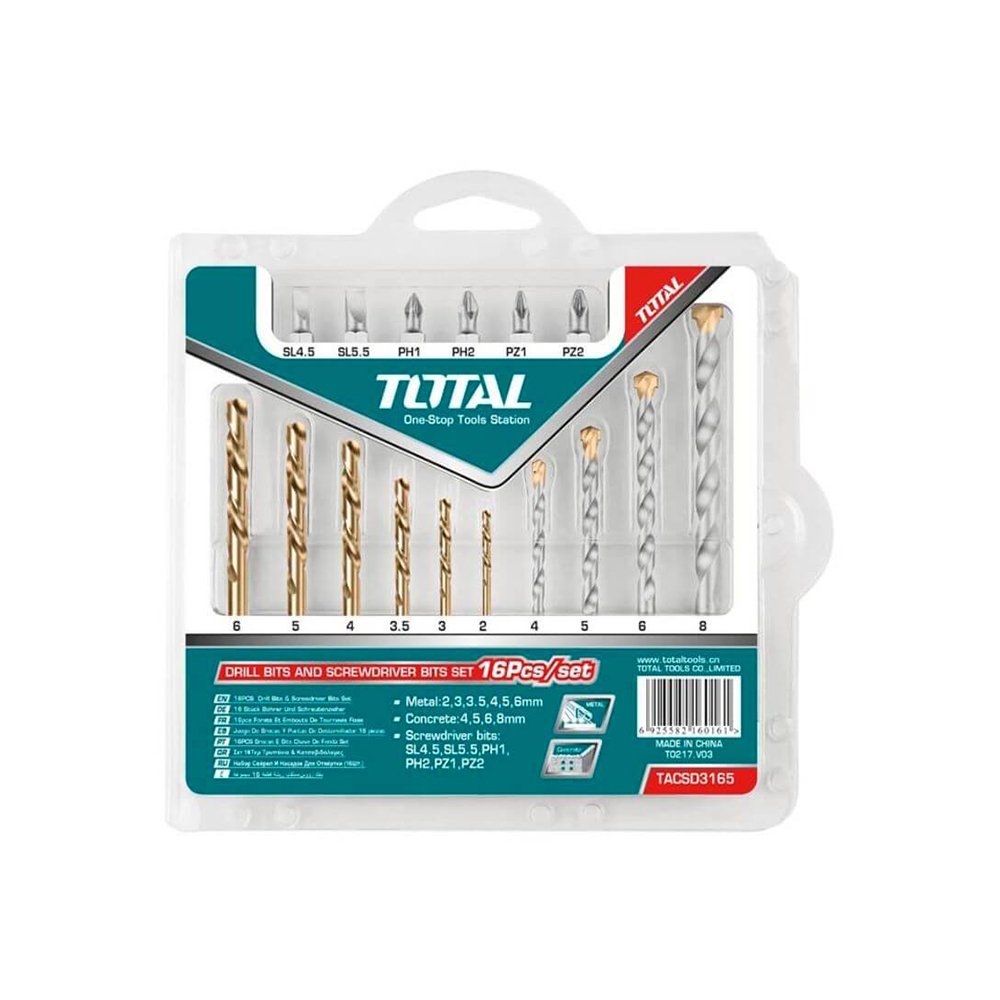 Набор сверл смешанного типа, состоящий из 16 сверл. TACSD3165 Total