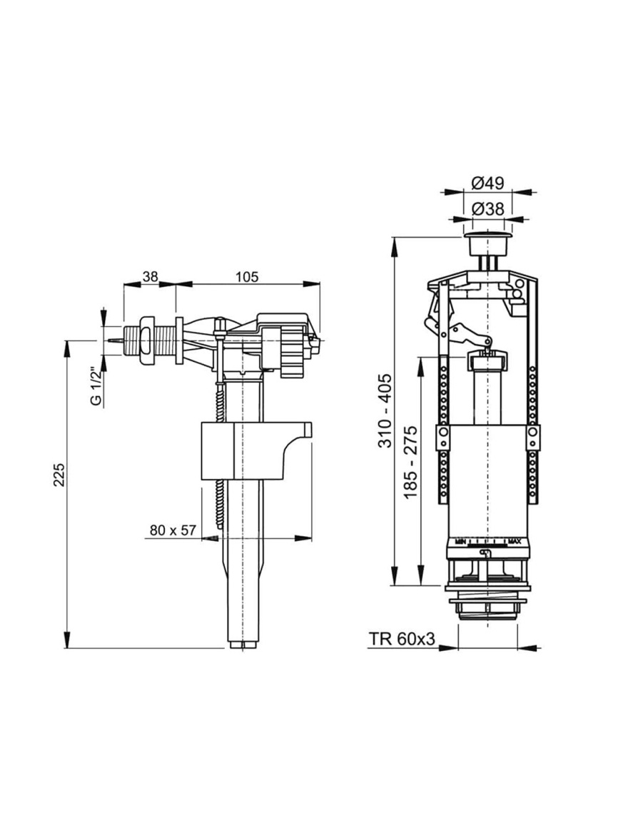 Alcaplast комплект механизмов для унитаза 6л (боковая подводка) SA2000 1/2 2