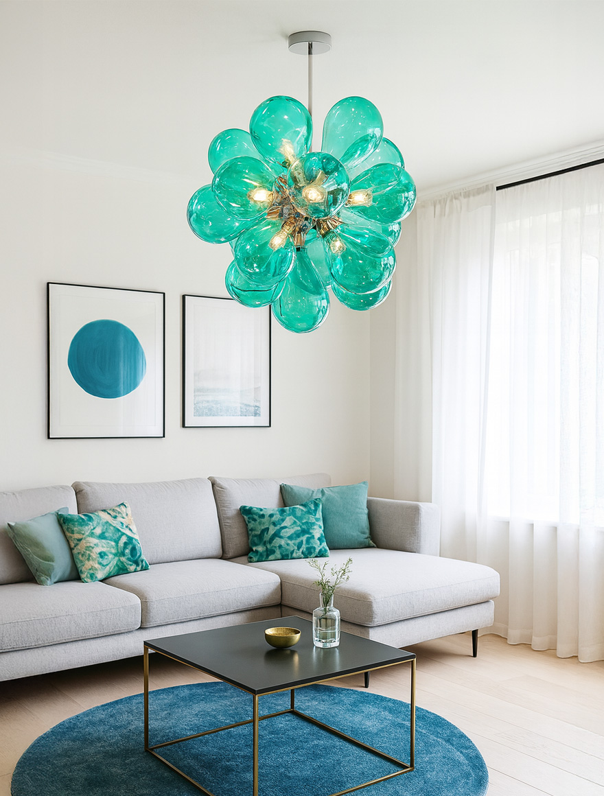 Lustră JH-871 LB D60xH40cm,G9x18,Metal+Glass,Chrome+Blue  LuminaLed
