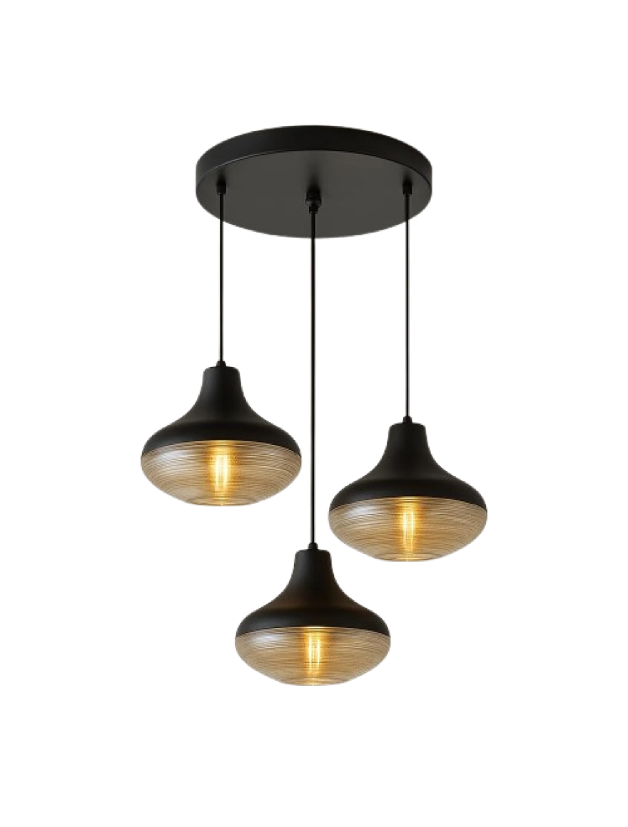 Люстра JH-782 D30x26x120см, E27x3, Стекло, Черный+Янтарный LuminaLED