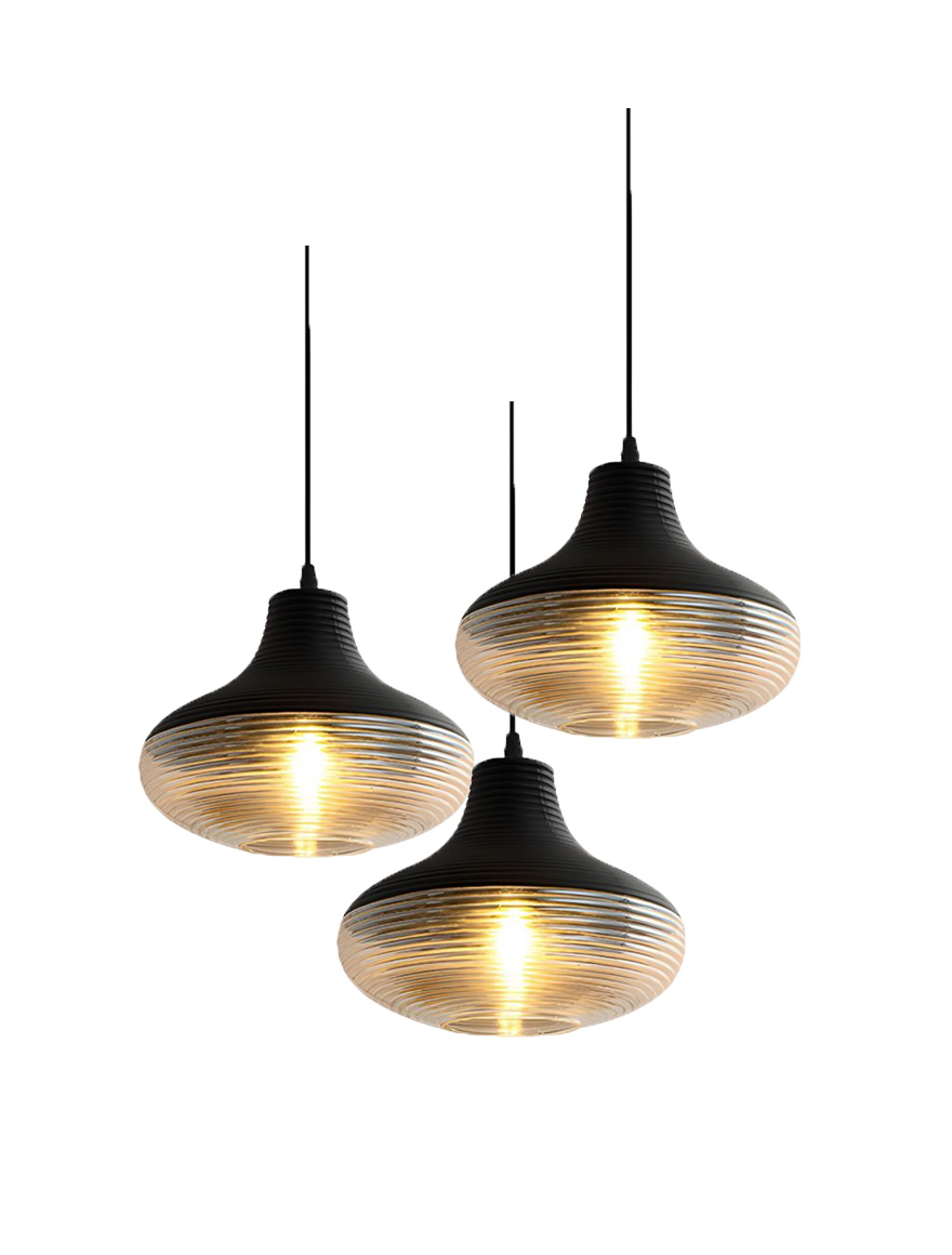 Люстра JH-782 D30x26x120см, E27x3, Стекло, Черный+Янтарный LuminaLED