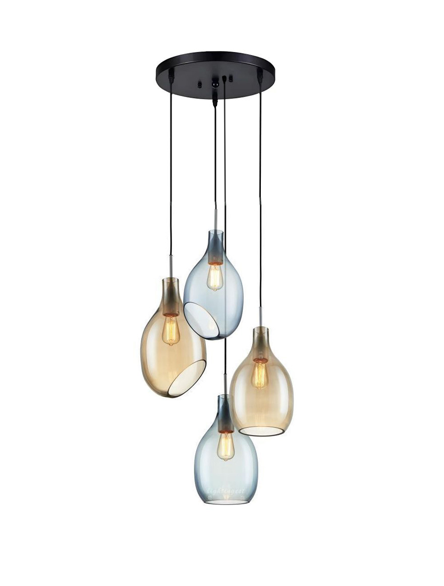 Lustră JH-790-5 D22x40cm,E27x5,Glass,Amber+Blue LuminaLED