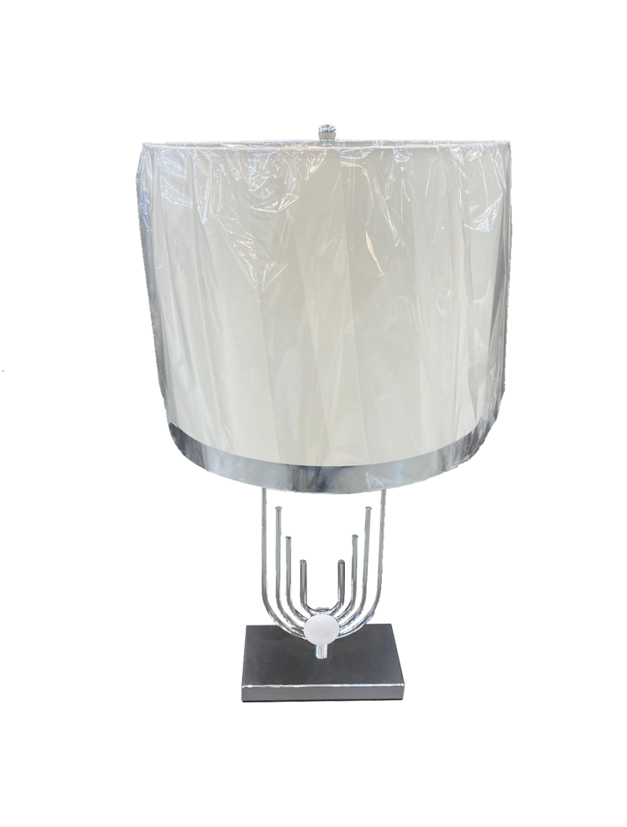 Lampă de masă JH-862 D38x74cm,E27x1, Metal+Cloth,Chr+Wh LuminaLed