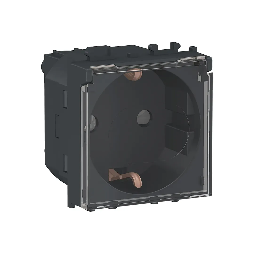 * Priză Unitară 2P+E Obtur. Capac 2M Neagră Easy Styl