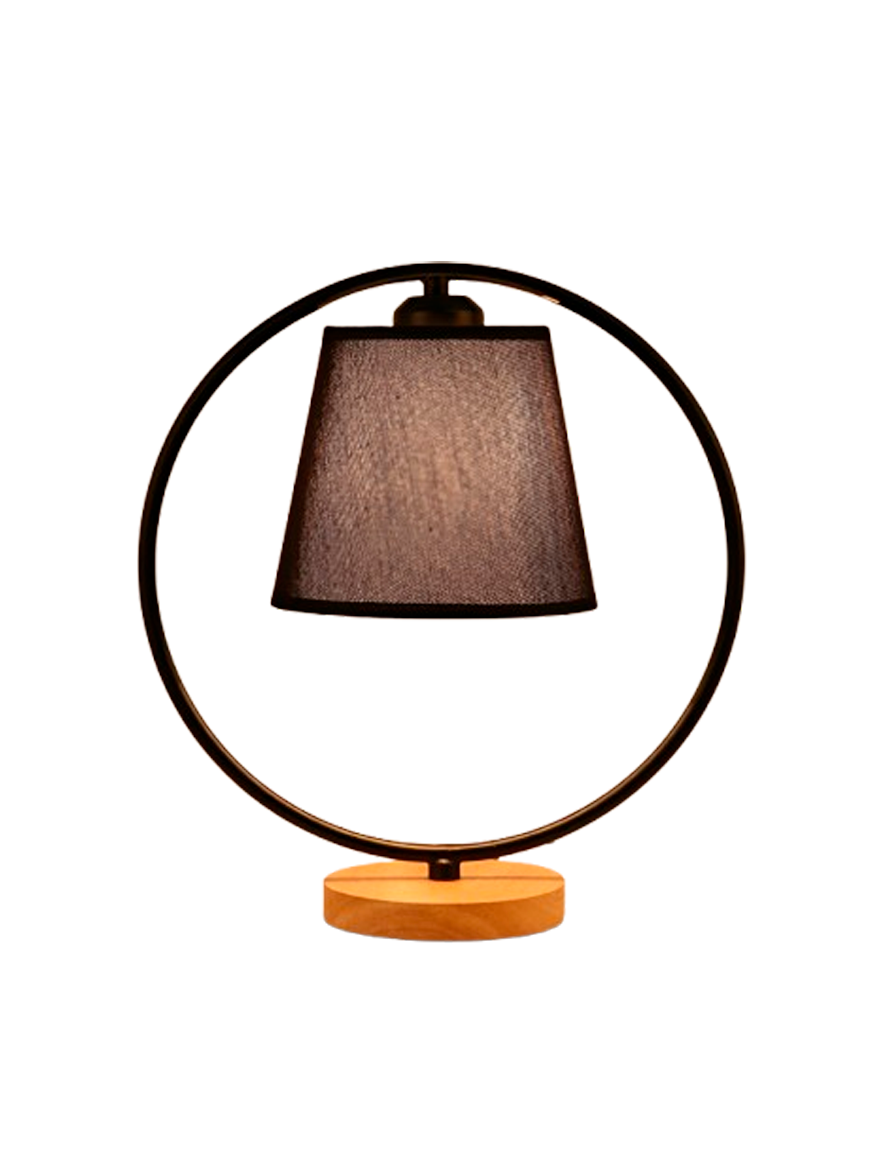 Lampă de masă JH-750 ,D30xH33cm,E27x1, Metal+Wood+Cloth, Black LuminaLed