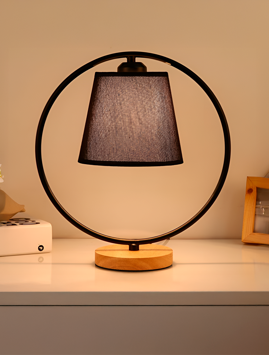 Lampă de masă JH-750 ,D30xH33cm,E27x1, Metal+Wood+Cloth, Black LuminaLed